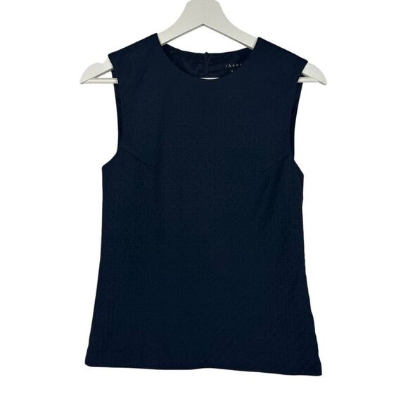 Theory Shell Jacquard Textured Navy Wool Blend Top size XS Sleeveless - Picture 2 of 10